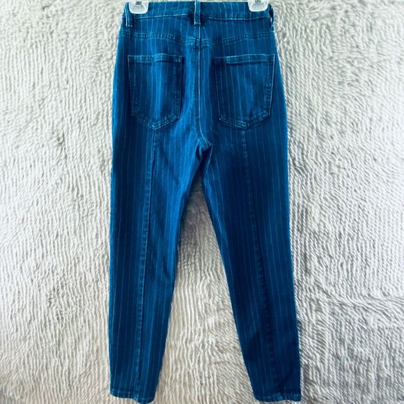 ASOS Denim Women's Jeans 26x27 Skinny Pinstripe Tapered Leg Raw Hems Mom Jeans - Picture 2 of 11